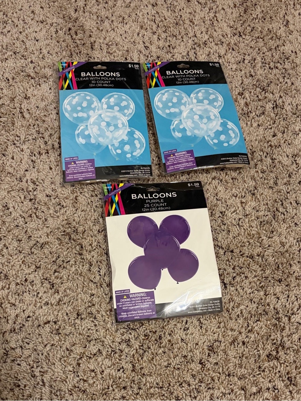Clear Polka Dot and purple Party Balloons - Pack of 3